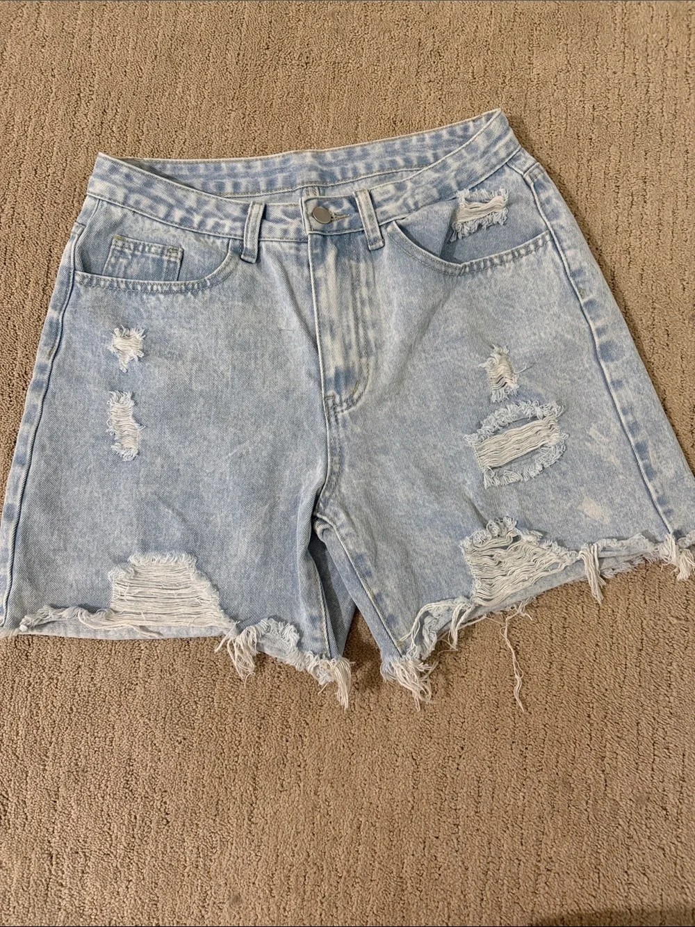Distressed Light Wash Denim Shorts - Women's